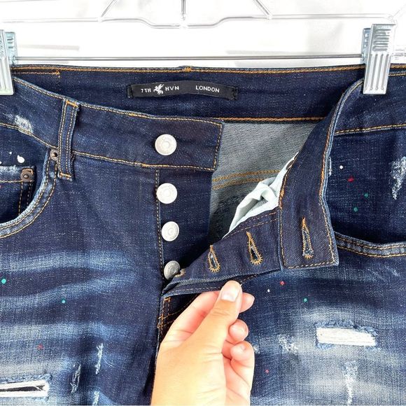 7th HVN London Men’s Distressed Dark Wash Slim Jeans Size 32 - Picture 8 of 15